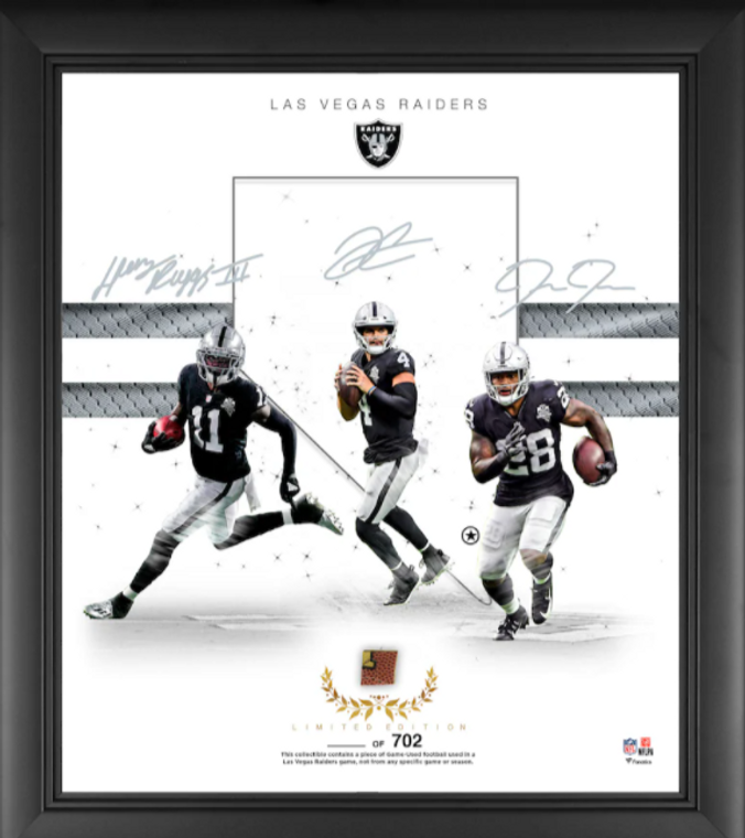 Las Vegas Raiders Framed 15" x 17" Franchise Foundations Collage with a Piece of Game Used Football - Limited Edition