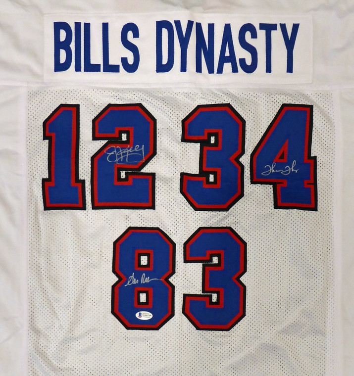 Buffalo Bills Team Greats Autographed White Jersey With 3 Autographs Including Jim Kelley, Thurman Thomas & Andre Reed Becket