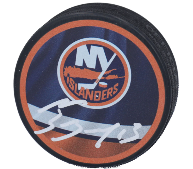 Mathew Barzal New York Islanders Signed Reverse Retro Puck 