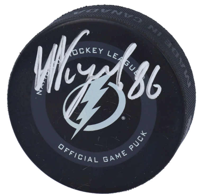 Nikita Kucherov Tampa Bay Lightning Signed Logo Hockey Game Puck 