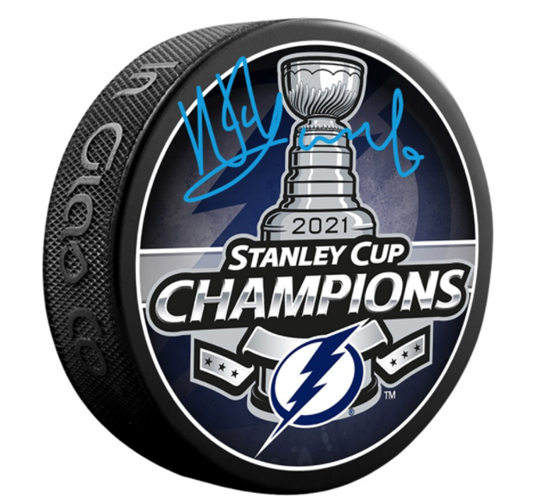 Tampa Bay Lightning Nikita Kucherov Autographed 2021 Stanley Cup Champions Logo Hockey Puck