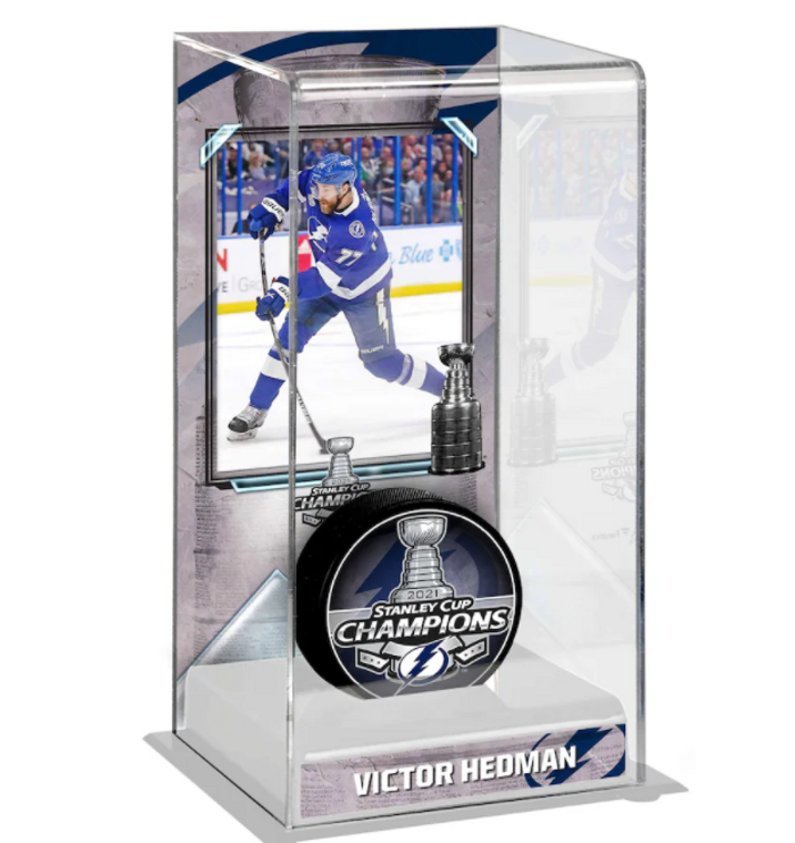 Victor Hedman Tampa Bay Lightning 2021 Stanley Cup Champions Logo Deluxe Tall Hockey Puck Case