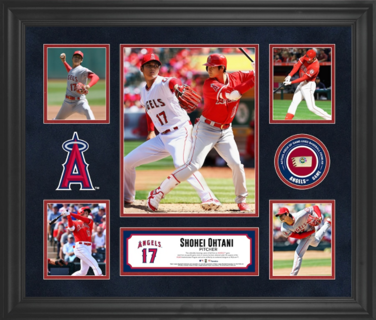 Shohei Ohtani Los Angeles Angels Framed 5-Photo Collage with a Piece of Game-Used Baseball