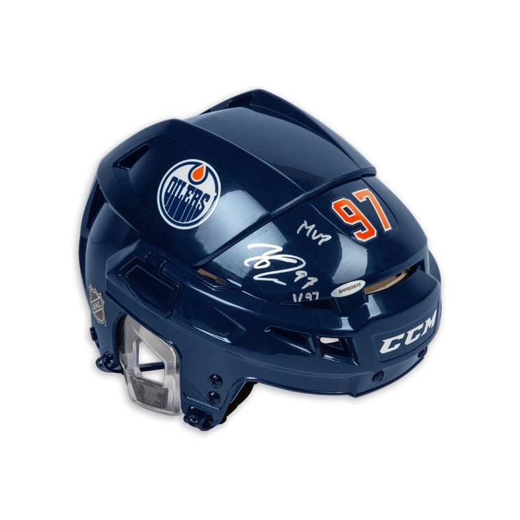 Connor McDavid Edmonton Oilers Autographed & Inscribed MVP CCM Authentic Navy Helmet