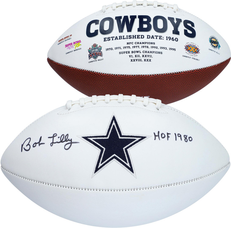 Bob Lilly Dallas Cowboys Autographed White Panel Football with "HOF 80" Inscription