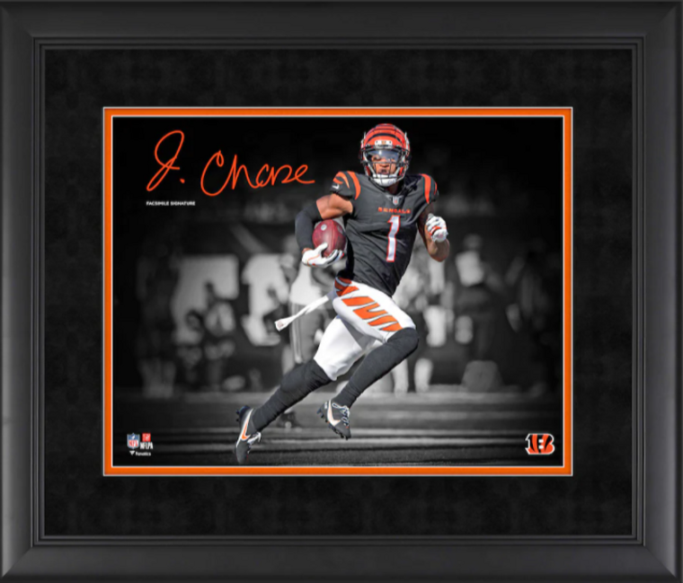 Ja'Marr Chase Cincinnati Bengals Facsimile Signature Framed Spotlight Photograph