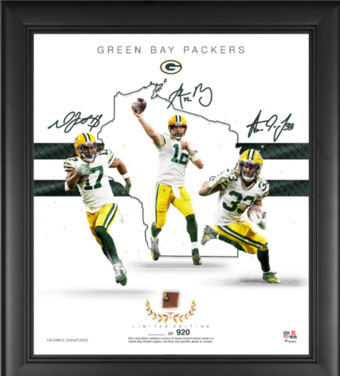 Green Bay Packers Framed Franchise Foundations Collage with a Piece of Game Used Football-Limited Edition of 920
