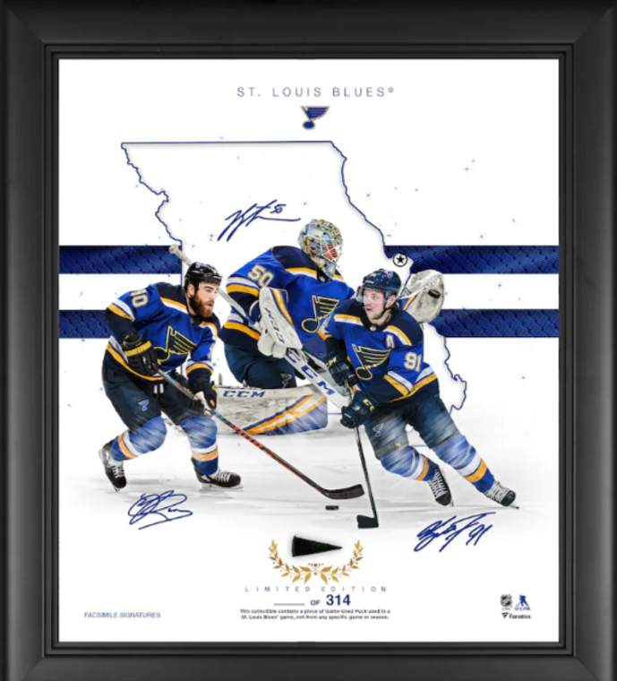 St. Louis Blues Framed 15" x 17" Franchise Foundations Collage with a Piece of Game Used Puck - Limited Edition of 314