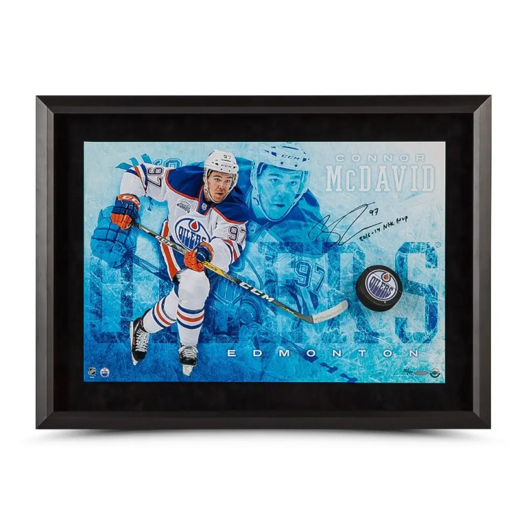 Connor McDavid Autographed & Inscribed “Commanding” Breaking Through 24” x 16” - NHL MVP