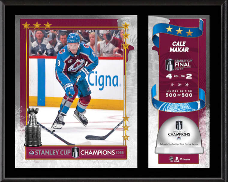 Cale Makar Colorado Avalanche 2022 Stanley Cup Champions Sublimated Plaque with Game-Used Ice from the 2022 Stanley Cup Final - Limited Edition of 500