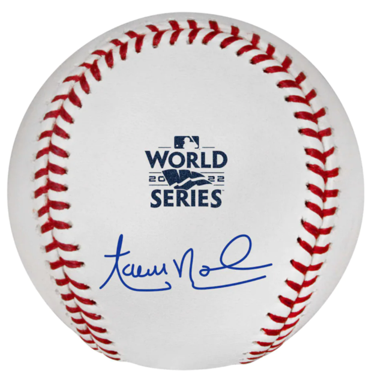 Aaron Nola Philadelphia Phillies Signed 2022 MLB World Series Logo Baseball 