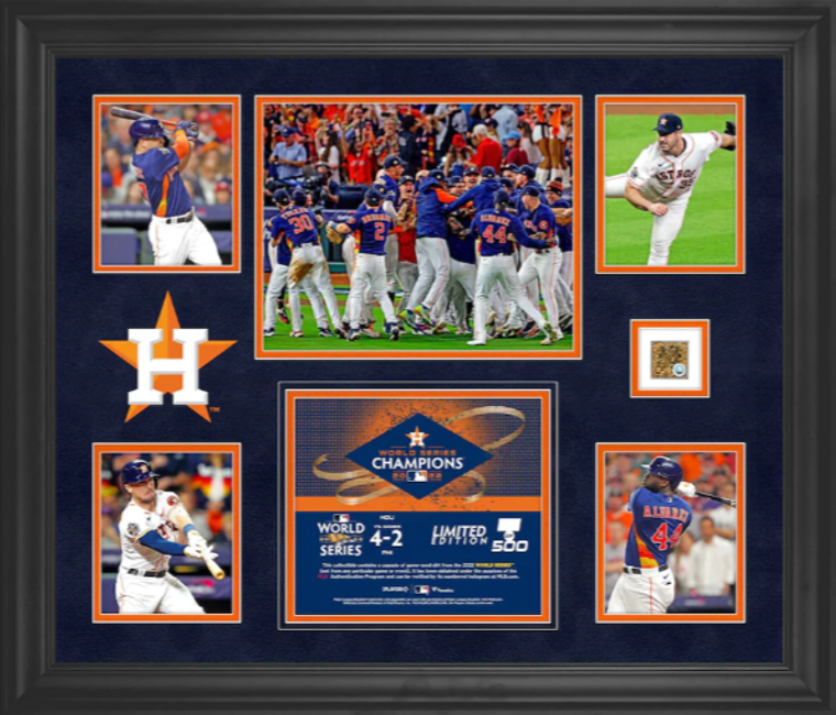 Houston Astros 2022 MLB World Series Champions 5-Photo Collage with a Capsule of Game-Used World Series Dirt - Limited Edition of 500