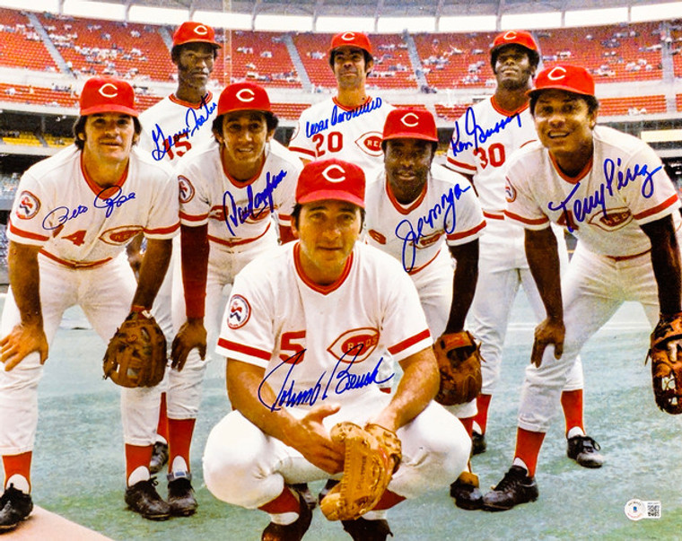 1975-1976 Cincinnati Reds Autographed 16x20 Photo "Big Red Machine" With 8 Signatures Including Johnny Bench & Pete Rose