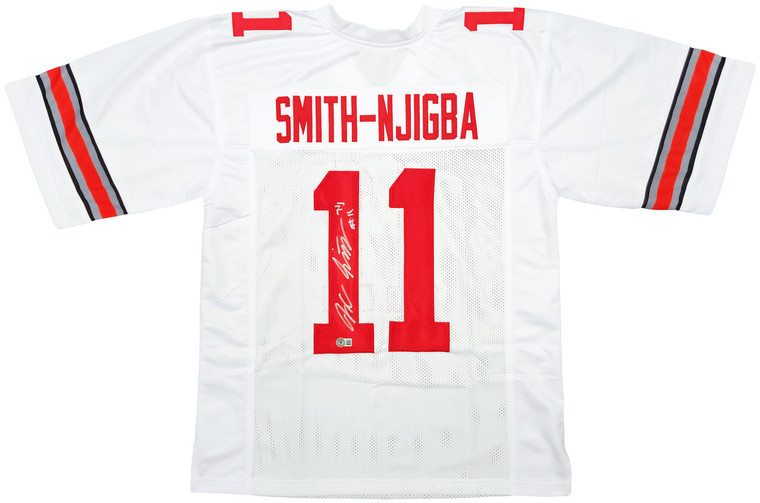 Ohio State Buckeyes Jaxon Smith-Njigba Autographed White Jersey Signed In Silver