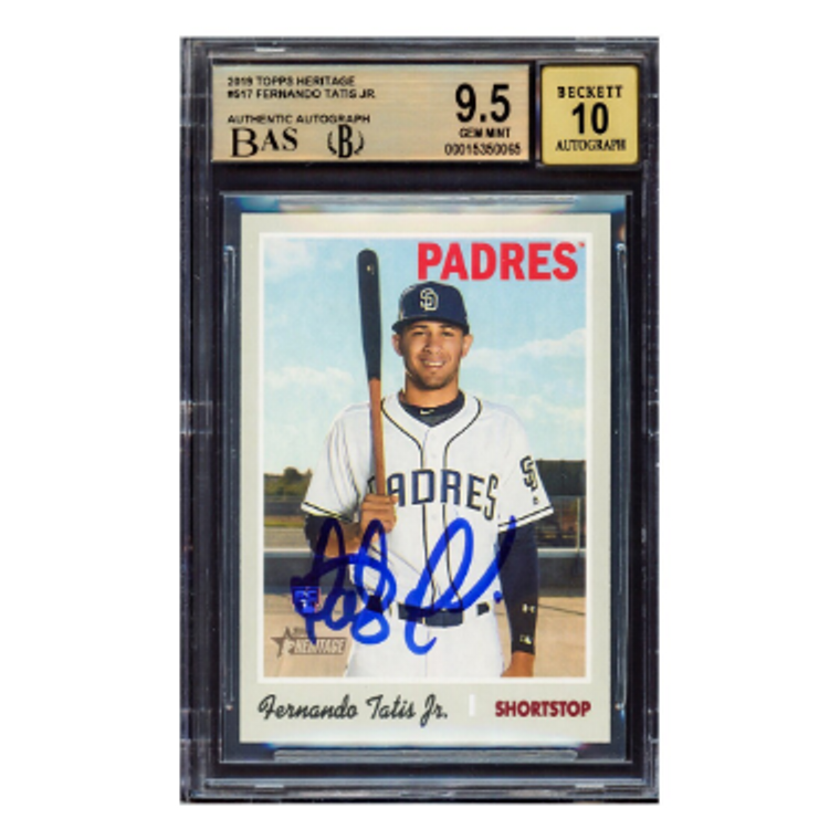 Fernando Tatis Jr. San Diego Padres Autographed 2019 Topps Heritage Rookie Card #517 BGS 9.5 Auto Grade Gem Mint 10