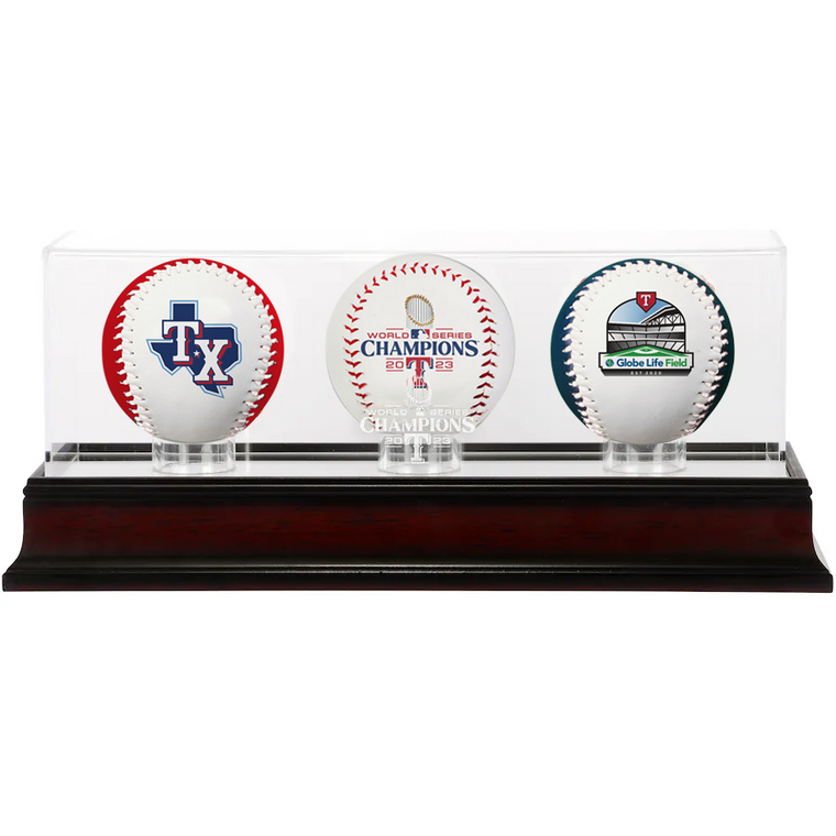 Texas Rangers World Series Mahogany Logo Display Case