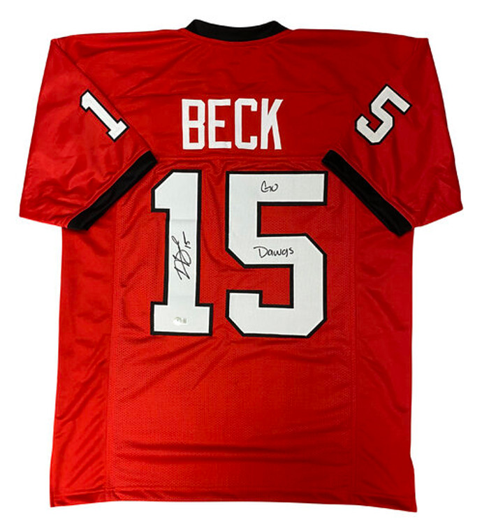 Carson Beck Georgia Bulldogs Autographed Red Custom Jersey with "Go Dawgs" Inscription