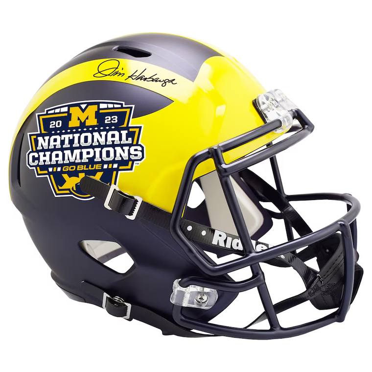 Jim Harbaugh Michigan Wolverines Autographed 2023 National Champions Logo Replica Helmet