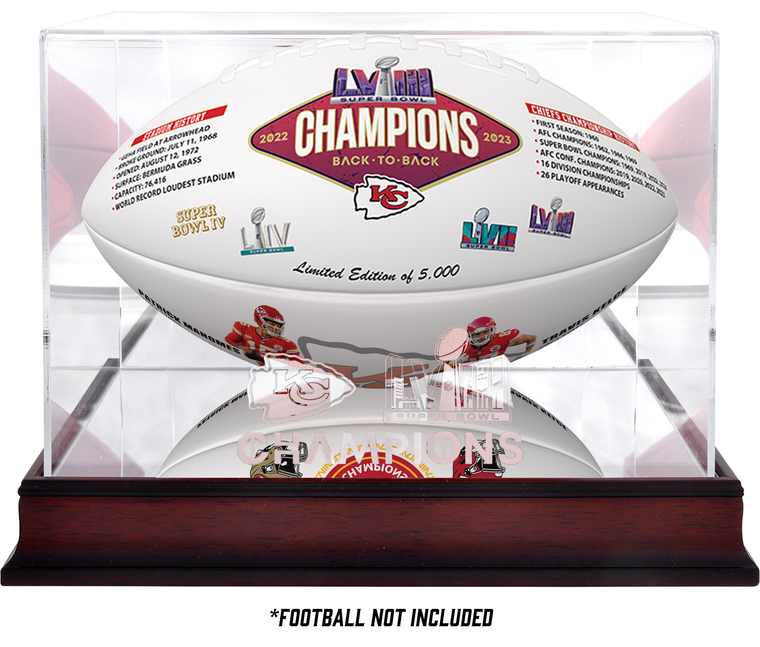 Chiefs SBLVIII 2023 Champions Logo Mahogany Football Display Case