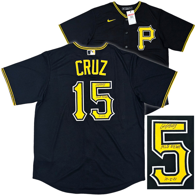 Oneil Cruz Pittsburgh Pirates Autographed Black Nike Jersey Size L "MLB Debut 10-2-21" 