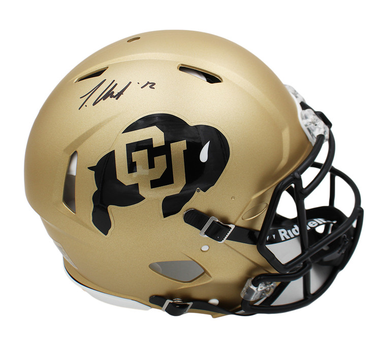 Travis Hunter Colorado Buffaloes Signed Speed Authentic Gold NFL Helmet