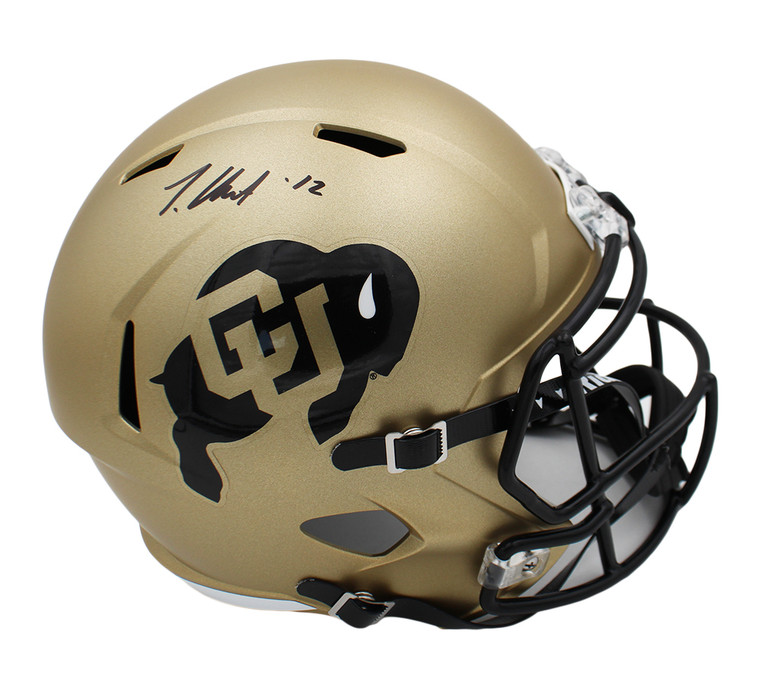 Travis Hunter Signed Colorado Buffaloes Replica Gold NFL Helmet