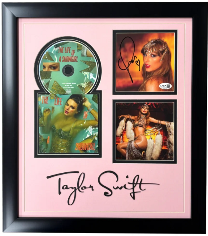 Taylor Swift “Life of a Showgirl” Autographed CD Collage Framed Display