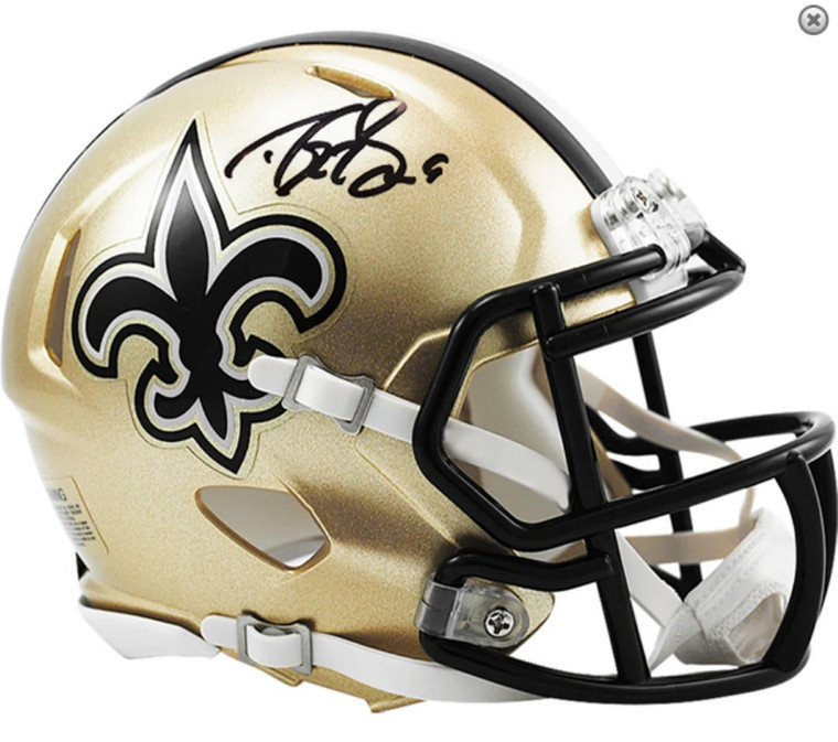 Drew Brees Autographed Mini Helmet - New Orleans Saints Gold Replica  HOF 26