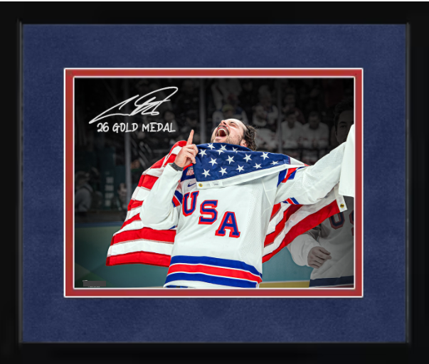Framed Auston Matthews Team USA Autographed 16"x20" 2026 Olympic Gold Medal Winner Photograph with "26 Gold Medal" Inscription