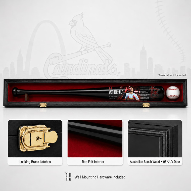 Collector Black Wood Baseball Bat Display Case wLock - JJ Wetherholt 