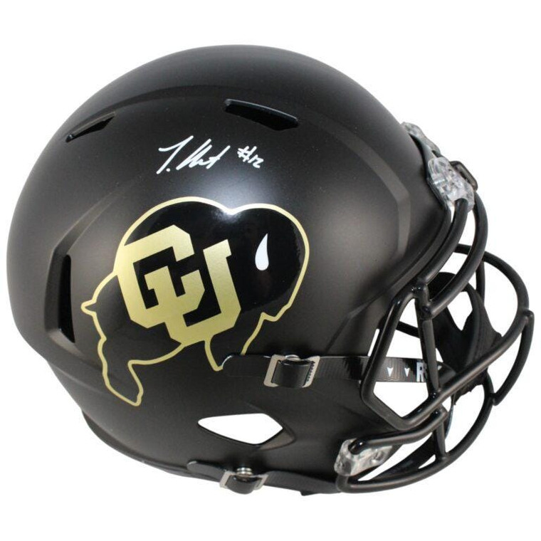 Travis Hunter Signed Colorado Buffaloes Black Full Size Helmet (Authentic Autograph)
