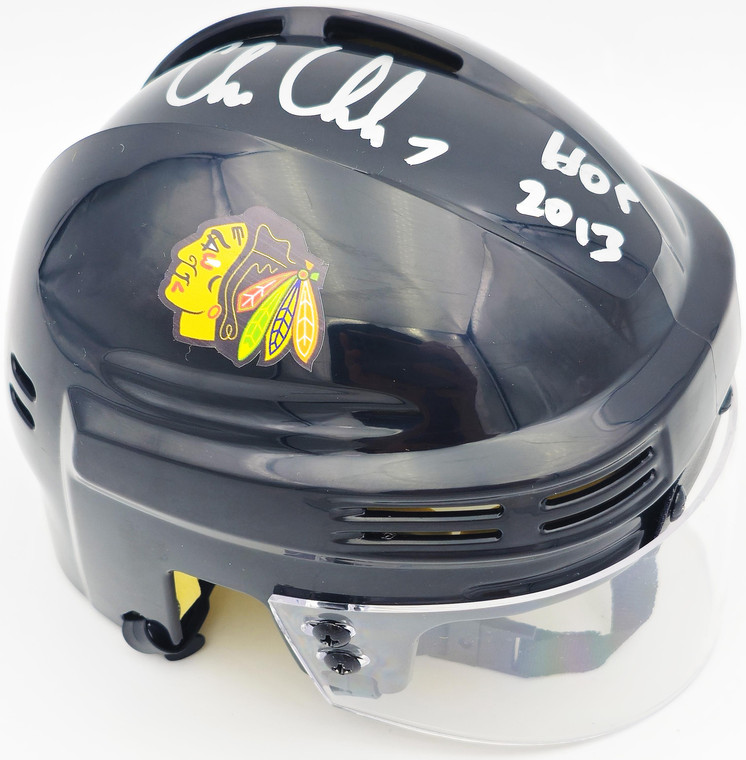 Chris Chelios Signed Chicago Blackhawks Mini Helmet HOF 2013 Autographed NHL Collectible