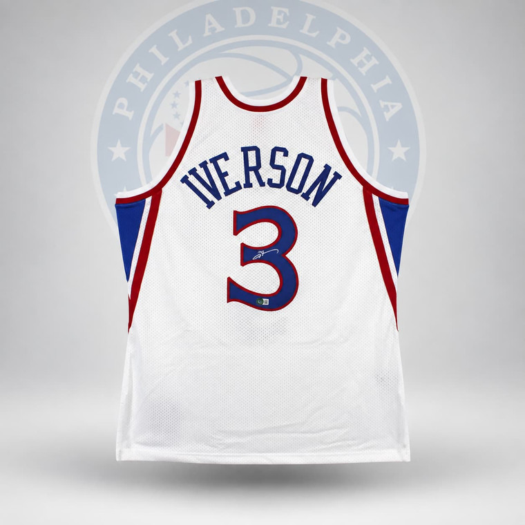 76ers Allen Iverson Authentic Signed White M&N HWC Authentic Jersey BAS Witness