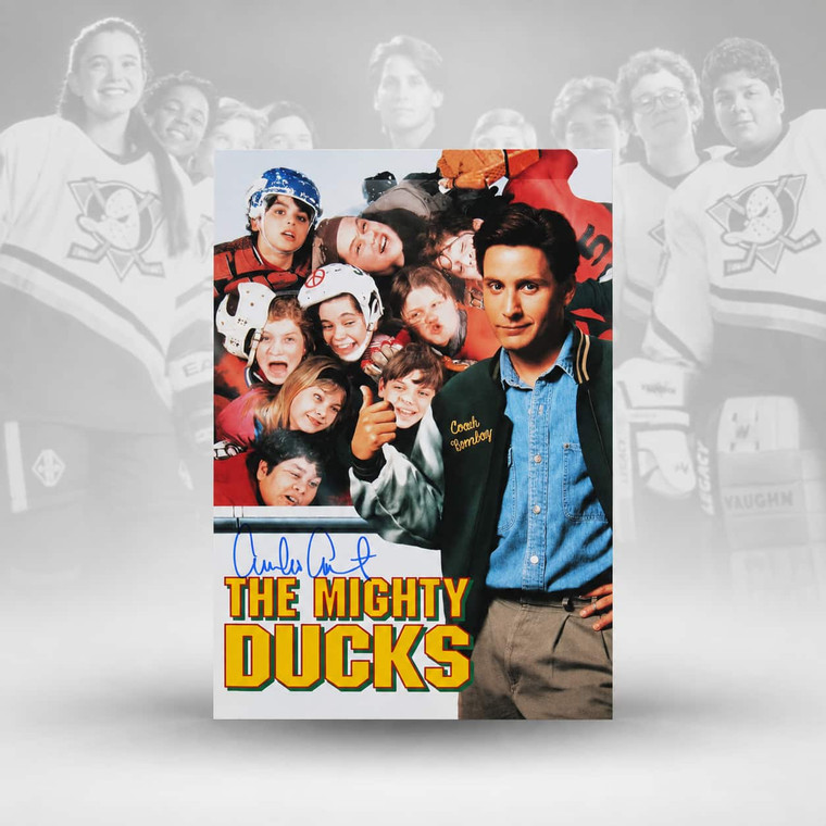 Emilio Estevez The Mighty Ducks Signed 12x18 Mini Movie Poster Photo BAS Witness