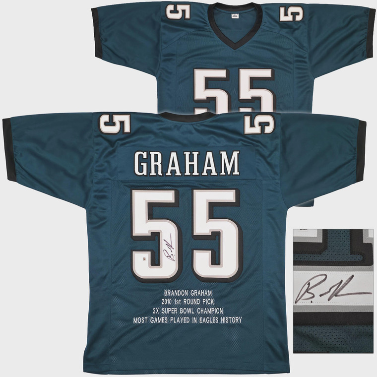 Brandon Graham Signed Eagles Green Stat Jersey #55, 2x Super Bowl Champion (XL)
