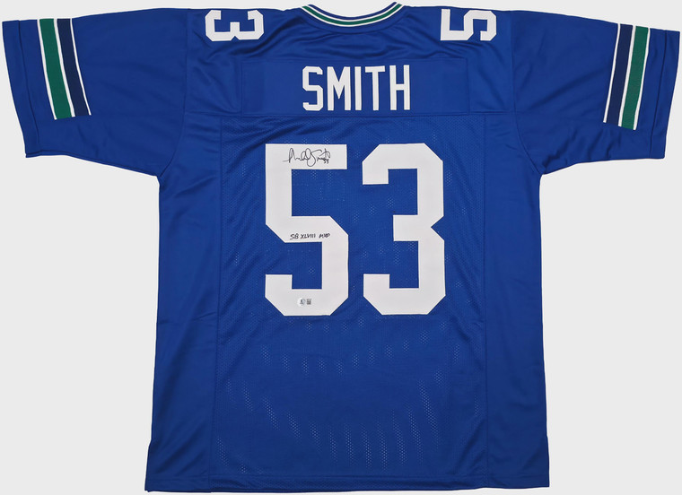 Malcolm Smith Signed Seattle Seahawks Blue Jersey SB XLVIII
