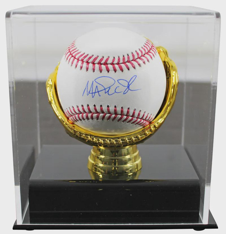 Magic Johnson Signed Dodgers Baseball with Gold Glove Display Case (MLB Autograph)
