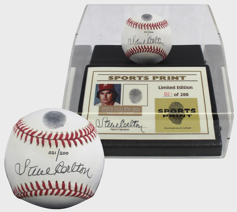 Steve Carlton Signed Thumbprint Baseball (LE 200) with Display Case
