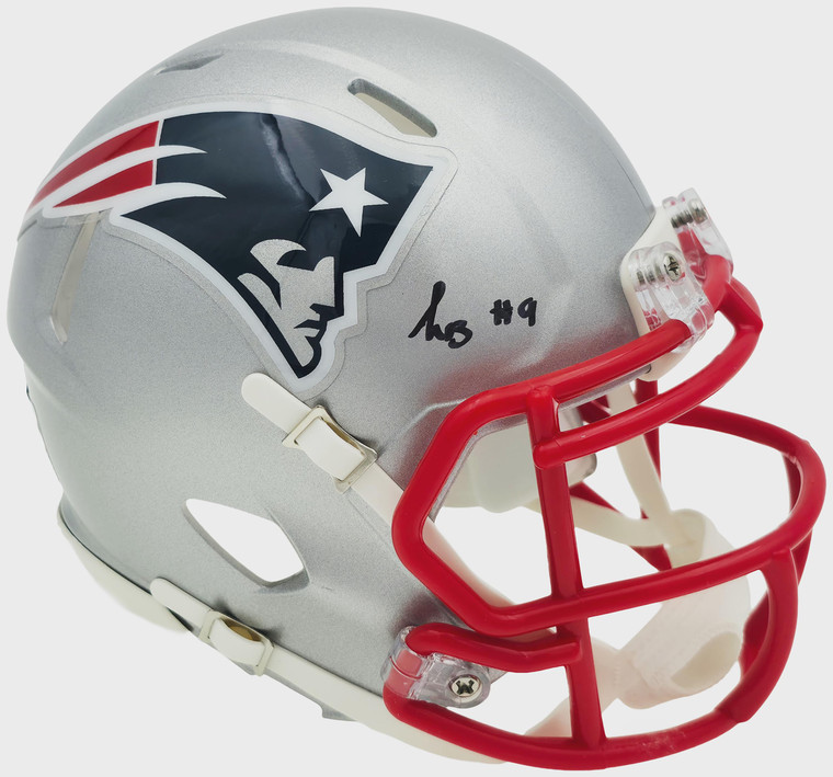 Kayshon Boutte Signed Patriots Silver Speed Mini Helmet (Autographed NFL Collectible)