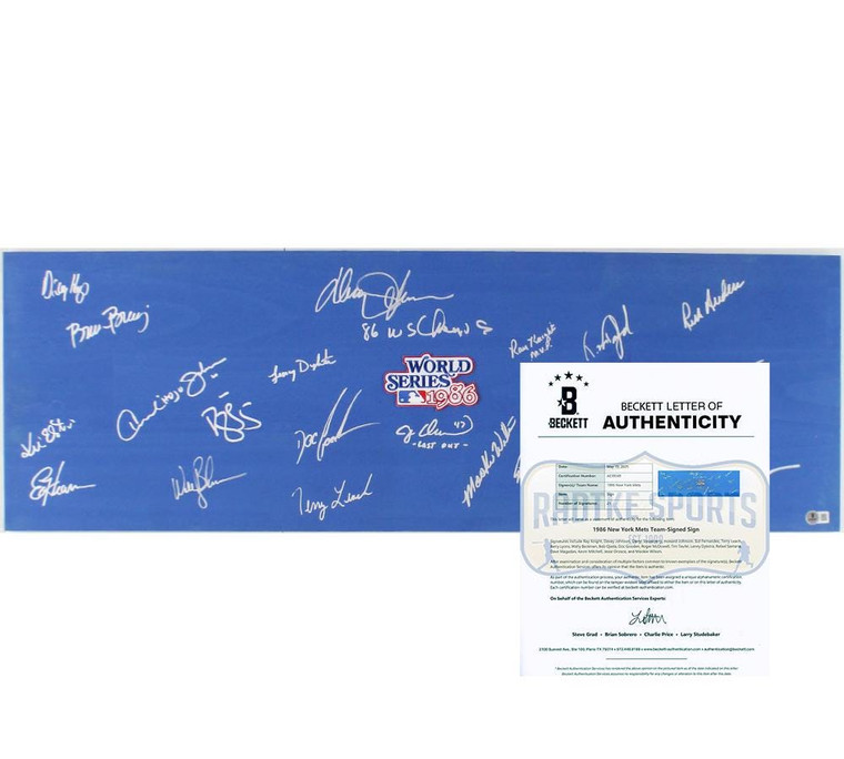 1986 New York Mets World Series Signed Display Board (12x36) with Patch
