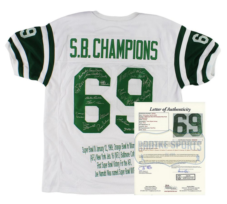 1969 New York Jets Alumni Super Bowl III Champions Jersey: 25 Signatures (Joe Namath, Don Maynard)
