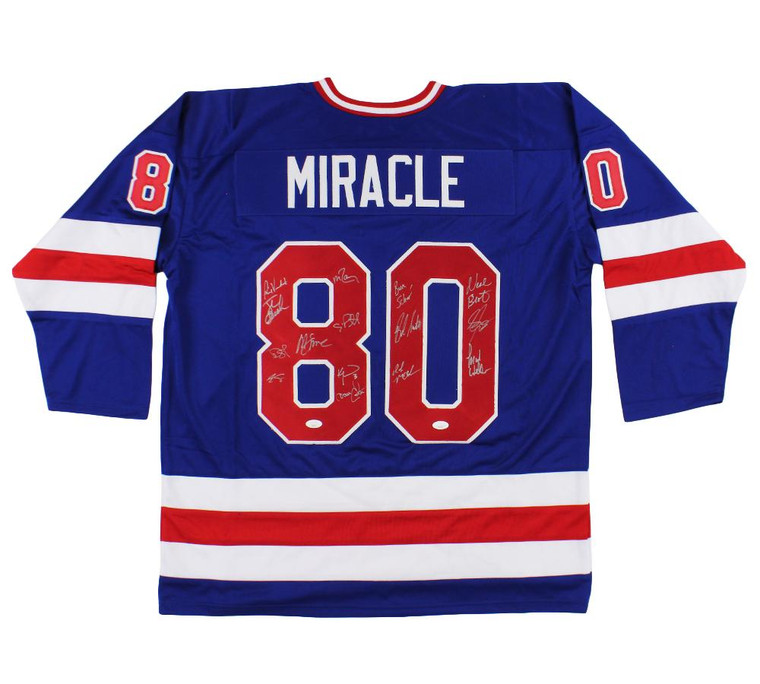 1980 USA Miracle On Ice Hockey Jersey, 15-Signature Autograph Collectible (Mike Eruzione, Neal Broten)
