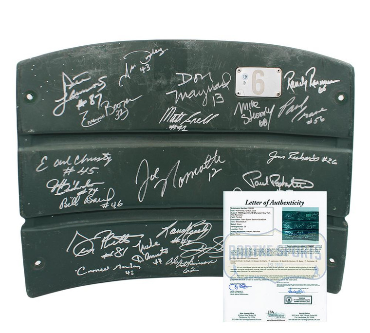 1969 New York Jets Shea Stadium Seatback: 25 Legends Signed (Joe Namath, Don Maynard)
