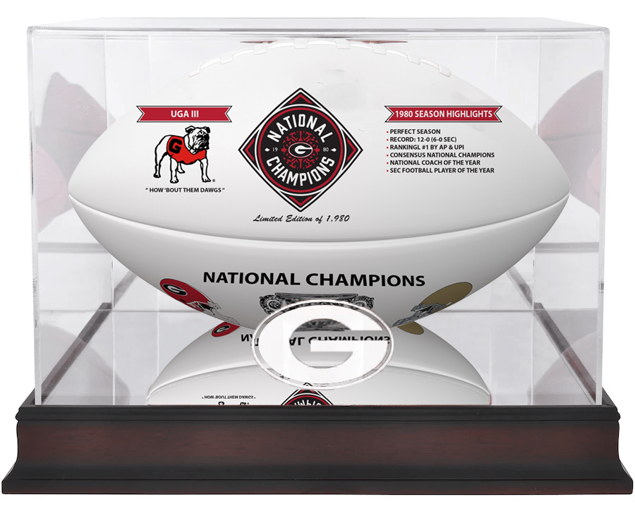 UGA 2023 CFP National Champion Logo Mahogany Football Display Case