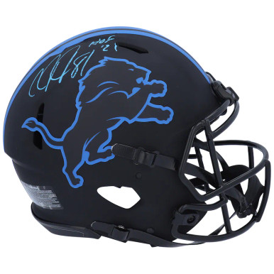 DETROIT LIONS CALVIN JOHNSON SIGNED AUTOGRAPHED BLAZE SATIN BLUE FOOTBALL  HELMET