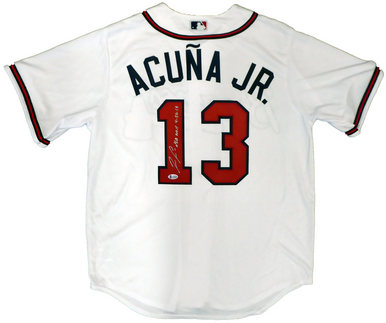 Ronald Acuna Jr. Signed Braves Jersey Inscribed MLB Debut 4-23-18