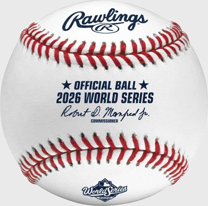 Rawlings official 2026 World Series leather baseball with red stitching and official World Series markings