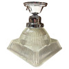 Stepped Holophane Square Pendant Chrome Ceiling Light