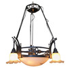 Black Iron Tole 6-Light Chandelier with Alabaster and Acid Patina