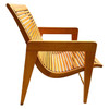 Bespooke Scandinavian Modern Blonde Slat Wood "Staple" Arm Lounge chair